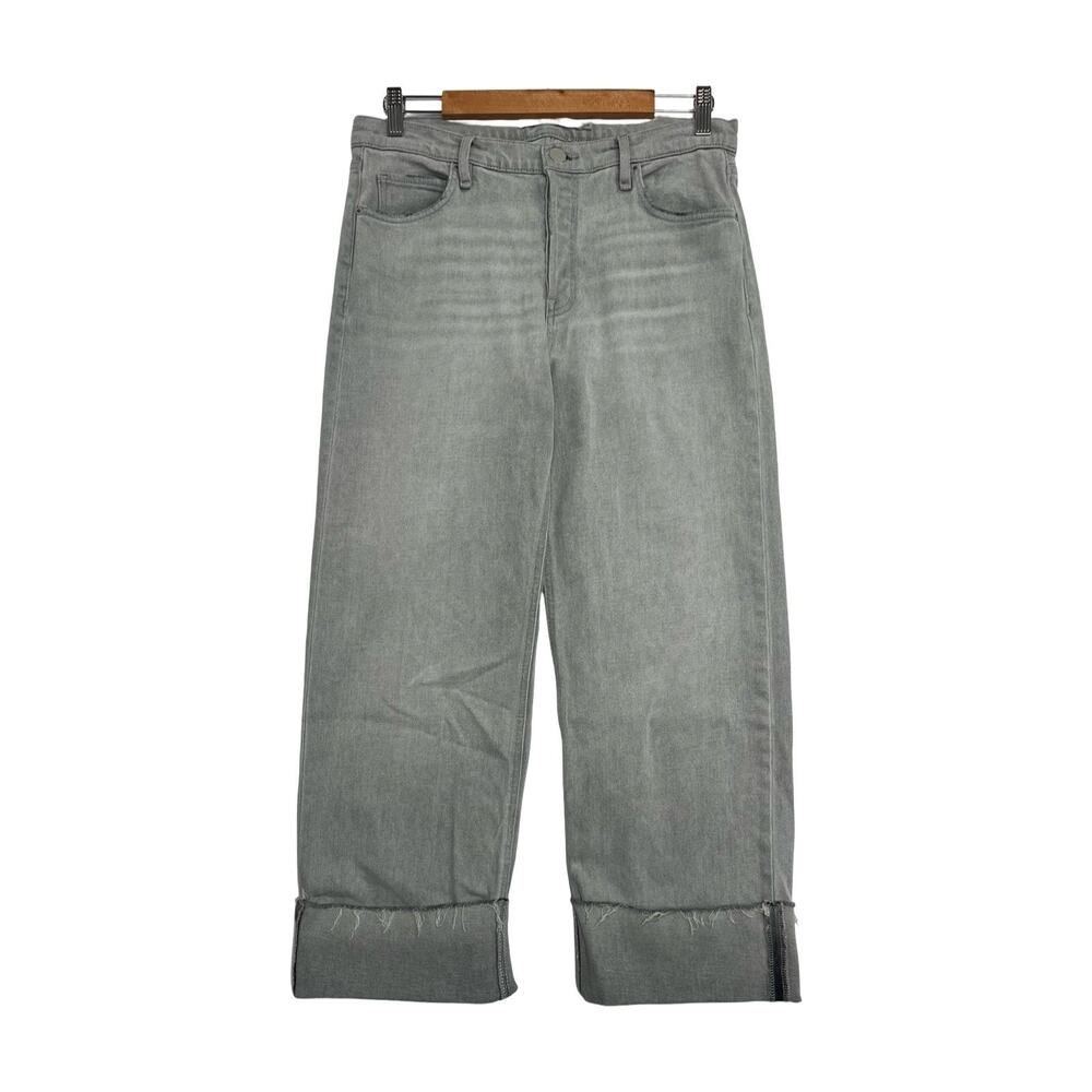 Hudson Rosie Jeans Womens 30 Gray Slate Wide Leg Button Fly Raw Hem Cuffed Boho